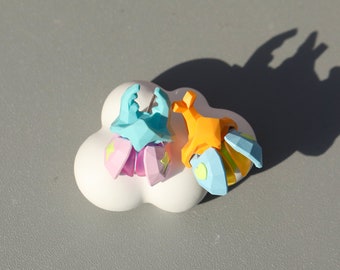 Beetle earrings ear cuff ear clip bug pink earrings gift for her gift for women 925 silver cute animal glow in the dark Cartoon