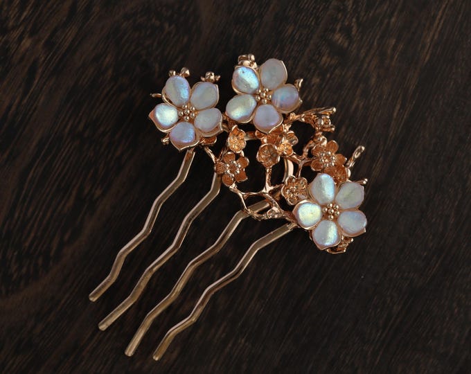 Handmade gold hair comb flower hair comb white copper bride hair accessories gift for her women mother Decorative Combs jewelry