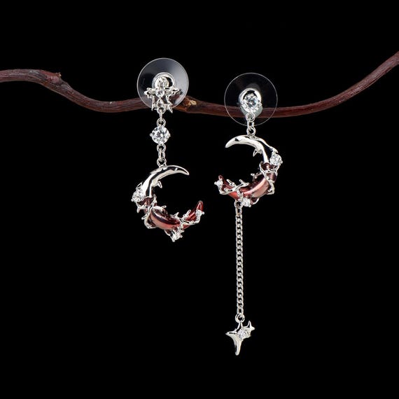Blood Moon Dangle Drop Earrings| Celestial Earrings| Moon Dangling Earrings| Star Earrings