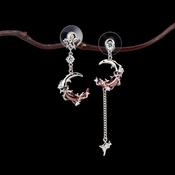 Blutmond baumeln Tropfen Ohrringe | Himmlische Ohrringe | Mond baumeln Ohrringe | Stern Ohrringe