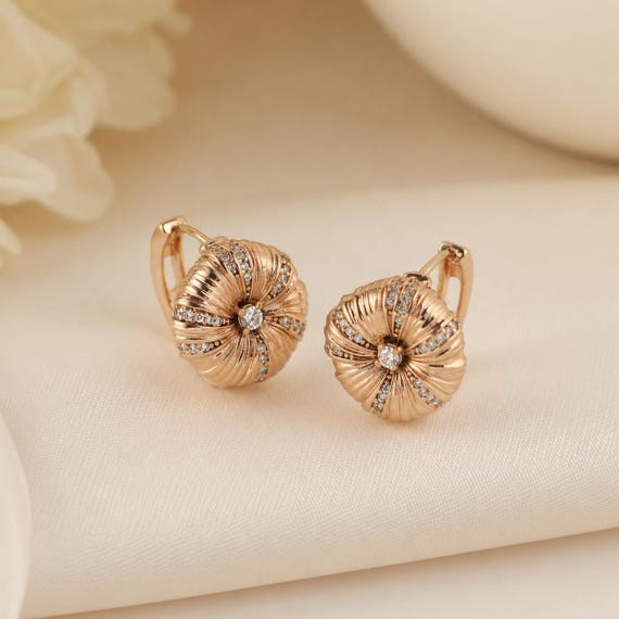 18K Gold Plated Floral Hoop Earrings, Cubic Zirconia Statement Huggie Hoops