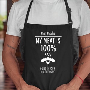 My Meat is 100 going in your Mouth Grill Apron, Personalized apron, bbq apron, Gifts for dad, Funny apron, Fathers Day gift, husband gift