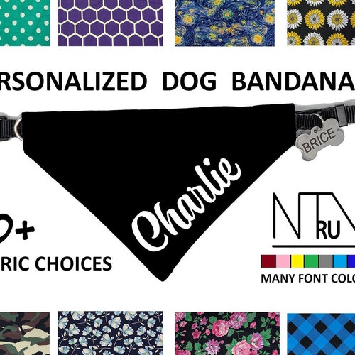 Handmade Skulls & Bones Dog Bandana - Slide-On Collar Neckerchief, Personalisable, Polycotton, UK Made