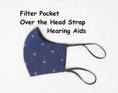 Over the Head Mask with Filter Pocket, Washable, Reusable, Cotton Face Mask, Hearing Aids Friendly, Made in USA, Natruyen, Style 2
