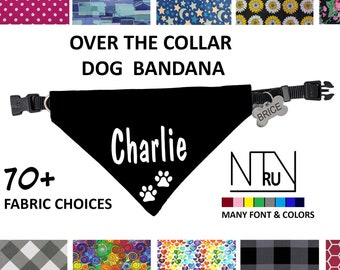 Personalized Dog Bandana with Paw Prints, Over the Collar Dog scarf with your text, Slide on Bandana, Gift for Dog lovers, New Dog Gift