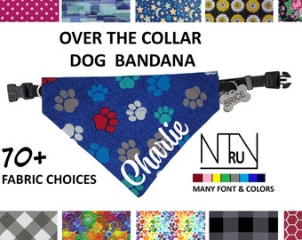 Navy Paw Print Dog Bandana, Personalized Dog Bandana, Over the Collar Dog scarf, Cat Bandana, Gift for Dog lovers, Custom Dog gift accessory