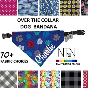 Navy Paw Print Dog Bandana, Personalized Dog Bandana, Over the Collar Dog scarf, Cat Bandana, Gift for Dog lovers, Custom Dog gift accessory