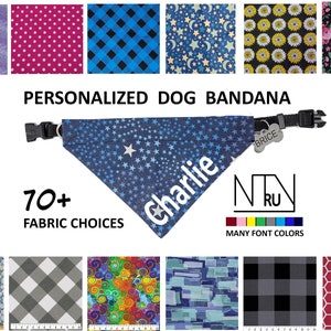 Blue Stars Dog Bandana Personalized, Over the Collar Dog scarf, Slide on Bandana, Gift for Dog lovers, New Dog Gift, Dog Bandana with Stars