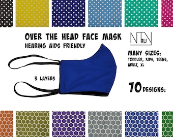 Over the Head Face Mask, Designer Face Mask, Hearing Aids Mask, Natruyen Over the Head Mask with neck strap