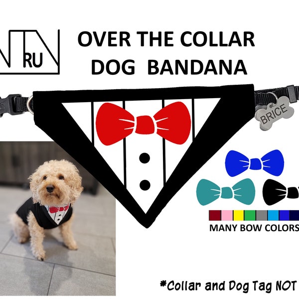 Tuxedo Dog Bandana, Dog Bow Tie Bandana, Funny Dog Bandana, Dog Collar Bandana, Bowtie for dog Tuxedo, Dog Tuxedo Bandana, funny dog costume