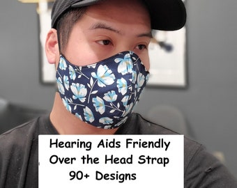 Over Head Face Mask for Hearing Aids, Designer Face Mask, Over the Head Face Mask with elastic around head, Kids Hearing Aid Accessory