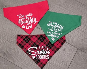 Naughty or Nice List Christmas Dog Bandana, Over the Collar Dog Bandana, Holiday Dog Bandana, Funny Dog Bandana