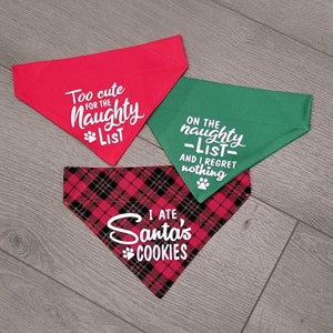 Naughty or Nice List Christmas Dog Bandana, Over the Collar Dog Bandana, Holiday Dog Bandana, Funny Dog Bandana