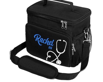 Bolsa de almuerzo personalizada para enfermera con nombre de estetoscopio, lonchera personalizada para enfermera, lonchera térmica para mujer, regalo de agradecimiento para enfermeras.