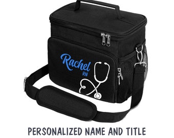 Custom Nurse Lunch Bag with Stethoscope Name, Personalized Nurse Lunch Box, Insulated Lunch Bag for women, Gift for Nurse Appreciation