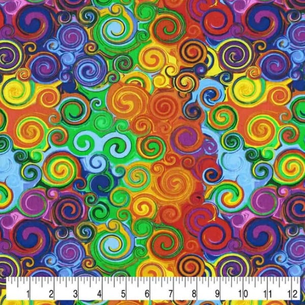 Keepsake Calico Multi Bright Swirls Quilt Fabric, 100% cotton, Colorful Fabric by the yard