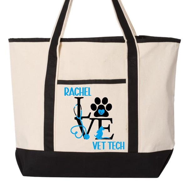 Vet Tech LOVE Tote Bag Personalized, Custom Veterinary Technician Gift, Vet Tech Week Gift, RVT LVT Gift, Vet Tech Graduation, Vet Gift