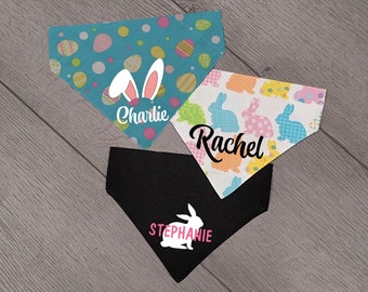 Easter Bunny Ears with Pets Name Dog Bandana, Over the Collar Dog Bandana, Holiday Dog Bandana, Easter Dog Bandana, Cat Bandana