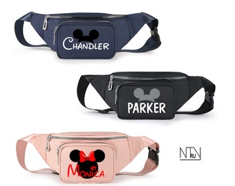 Custom Theme Park Fanny Pack for Kids Men Women and Family, Personalized Fanny Pack with Mouse Ears and Name, Stylish Metal Zipper