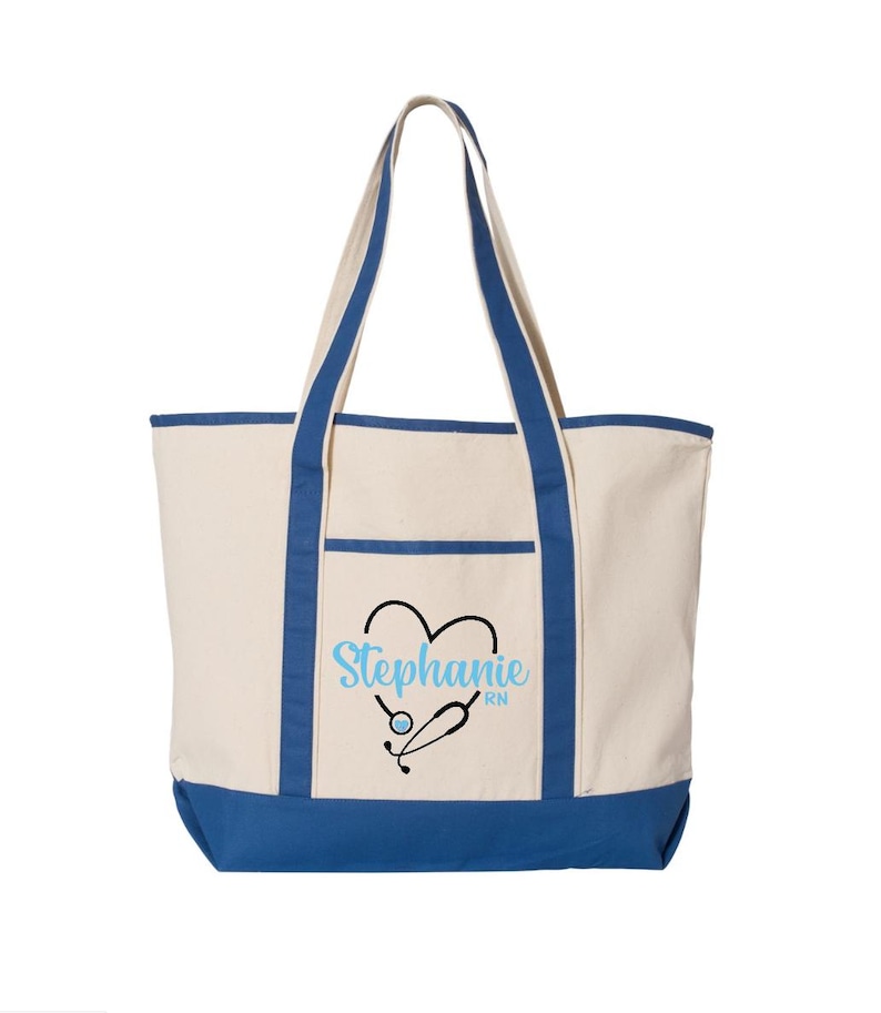 Personalized Nurse Tote Bag, Custom Nursing Bag with Name and Stethoscope, RN nurse week gift, CNA Graduation Nurse appreciation Gift image 1