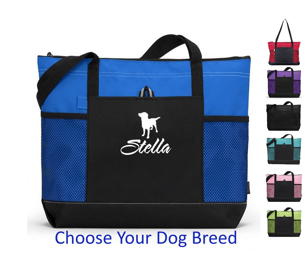 Dog Tote Bag With Zipper Personalized With Your Dog's Name and Breed