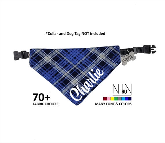 Blue Plaid Checkered Dog Bandana, Over the Collar Dog scarf, Gift for Dog lovers, New Dog Gift, Gingham Bandana, Slide on Collar
