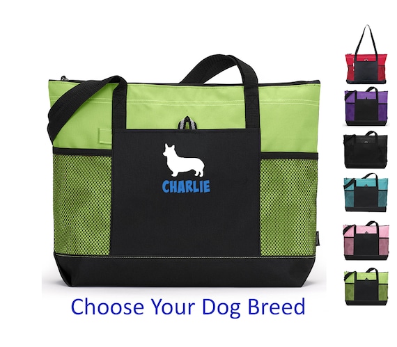 Dog Tote Bag with zipper Personalized with your Dog's Name and Breed, Dog travel bag, pet bag, dog bag, Dog lover's gift, mother's day gift