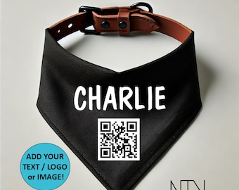 Personalized Dog Bandana with QR Code, Name, Logo, or Photo, Over the Collar Dog scarf, Gift for Dog lovers, Custom Dog accessory