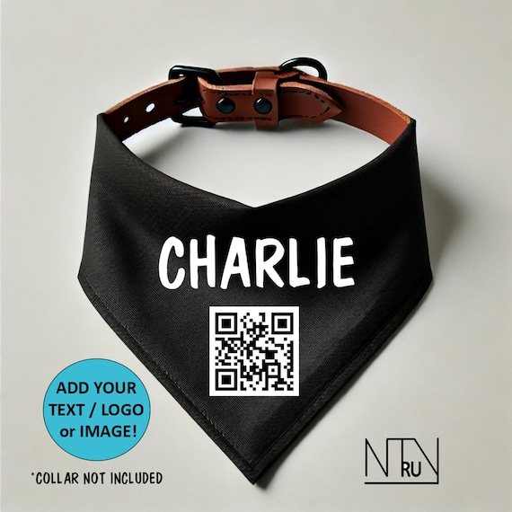 Personalized Dog Bandana with QR Code, Name, Logo, or Photo, Over the Collar Dog scarf, Gift for Dog lovers, Custom Dog accessory