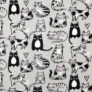 Sketchy Cat Fabric, 100% cotton Flannel Fabric, Cute Animal Fabric by the yard, Cat Lovers Fabric, Dog bandana fabric, Kids Fabric,