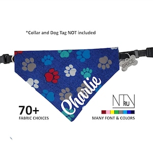 Navy Paw Print Dog Bandana, Personalized Dog Bandana, Over the Collar Dog scarf, Cat Bandana, Gift for Dog lovers, Custom Dog gift accessory
