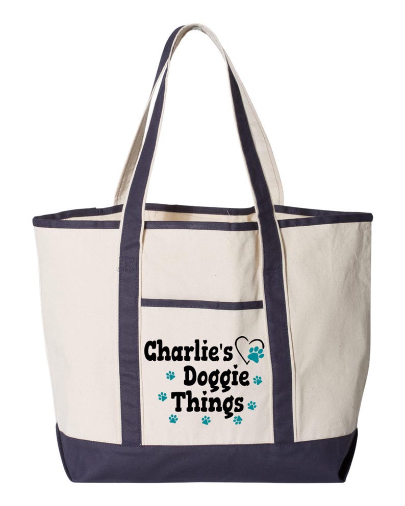 Personalized Dog Tote Bag Large, Custom Pet Name Canvas Bag, Doggie Things Tote, Dog travel bag, Pet gift, Dog Mom Gift, Dog Lover Gift image 10