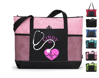 Custom Nurse Bag, Personalized Nurse Bag with Zipper, tote bag for nurse week, RN gift, Nurse Graduation Gift, CMA, CNA, Nurse appreciation