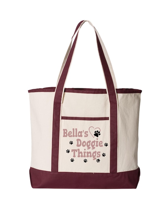 Personalized Dog Tote Bag Large, Custom Pet Name Canvas Bag, Doggie Things Tote, Dog travel bag, Pet gift, Dog Mom Gift, Dog Lover Gift
