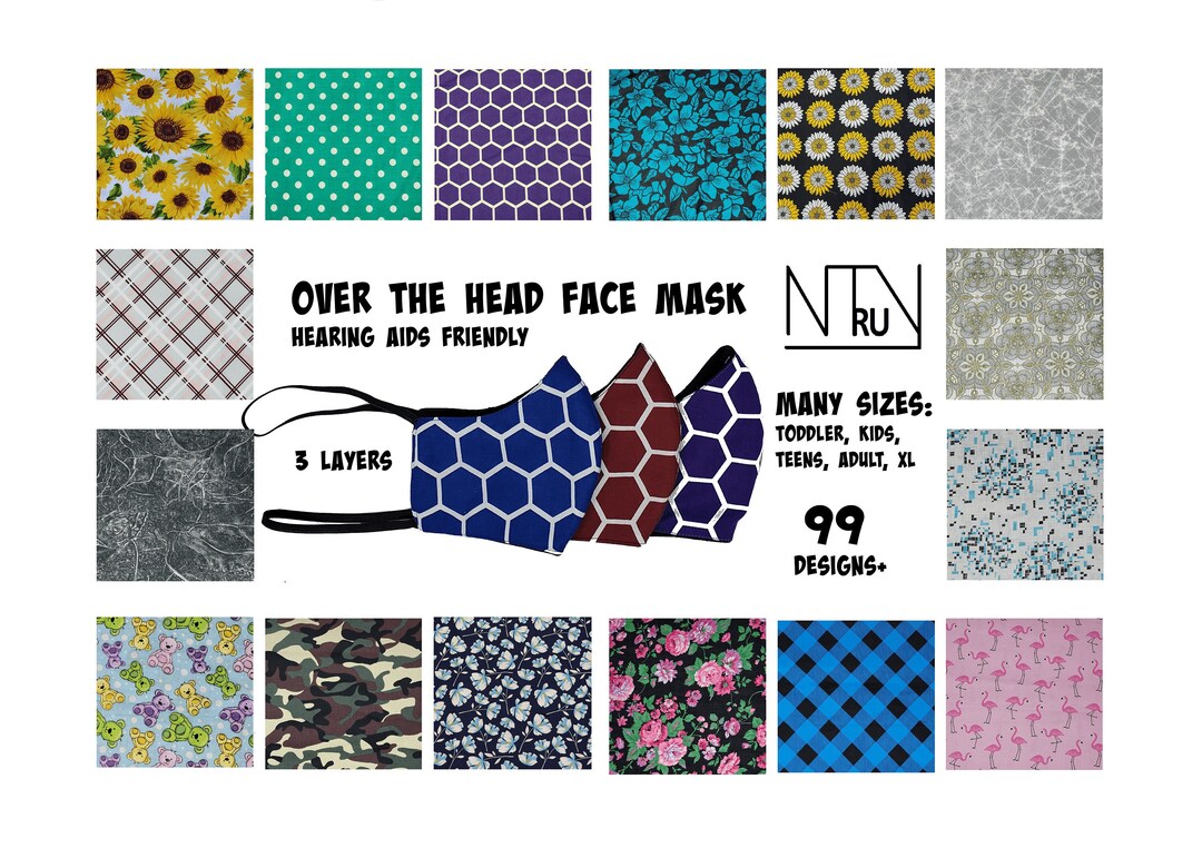 Over the Head Mask for Adults Kids Designer Face Mask Etsy