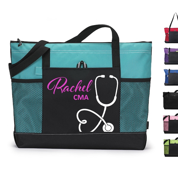 Custom Medical Assistant Bag, Personalized CMA Bag with Zipper, Utility Nurse tote bag, Nursing Assistant  gift, CMA Gift, Travel Nurse Bag