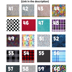 May include: A grid of 60 fabric swatches with different patterns and colors. The swatches are numbered from 41 to 60. Each swatch is approximately 10 cm by 10 cm.