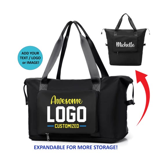 Personalized Zippered Tote Bag with Text or logo, Expandable Bottom, Custom Tote Bag, Custom Sport Bag, Custom Dog Bag Large Travel Tote Bag
