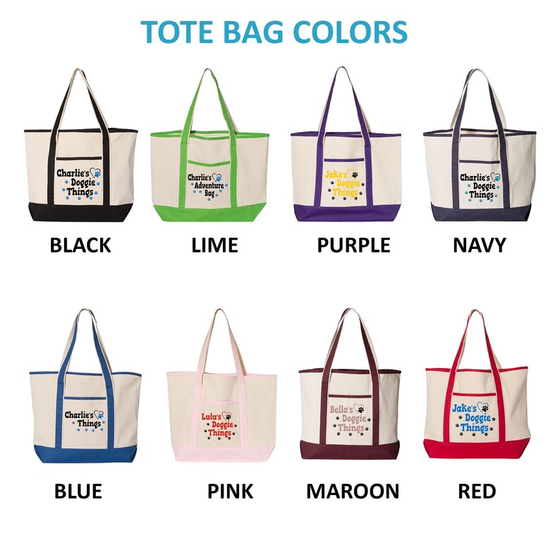 Personalized Dog Tote Bag Large, Custom Pet Name Canvas Bag, Doggie Things Tote, Dog travel bag, Pet gift, Dog Mom Gift, Dog Lover Gift image 3