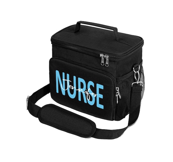 Personalized Nurse Lunch Bag, Custom Name Insulated Cooler, Bold Block Print, New Grad Nurse Lunch Box, Nursing Student Gift