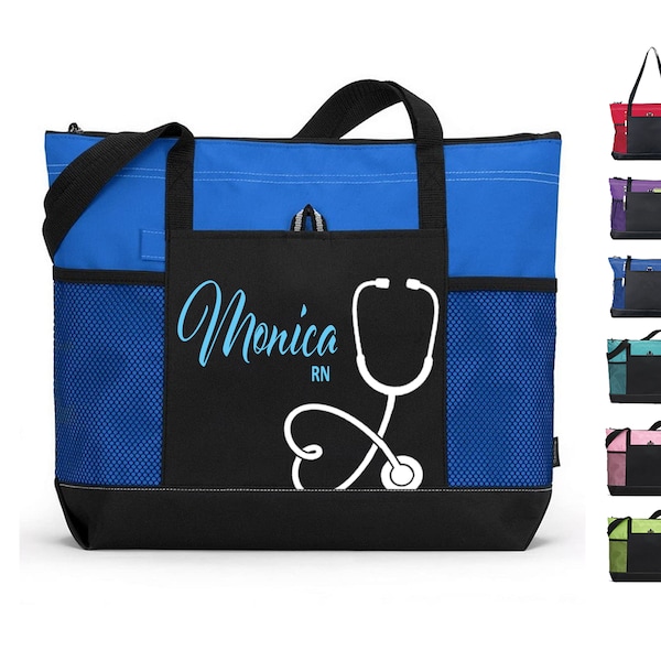 Custom Nursing Bag with Name and Stethoscope, Personalized Nurse Bag with Zipper, CNA nurse week gift, RN Graduation Nurse appreciation Gift