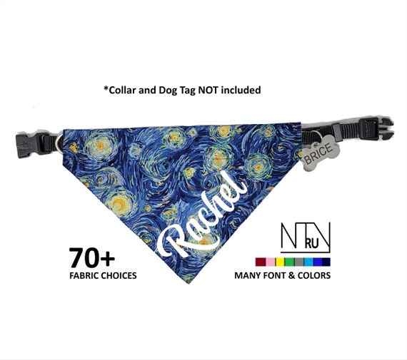 Personalized Starry night Dog Bandana, Over the Collar Dog scarf, Slide on Cat Bandana, Gift for Dog lovers, New Dog Gift, Dog gift
