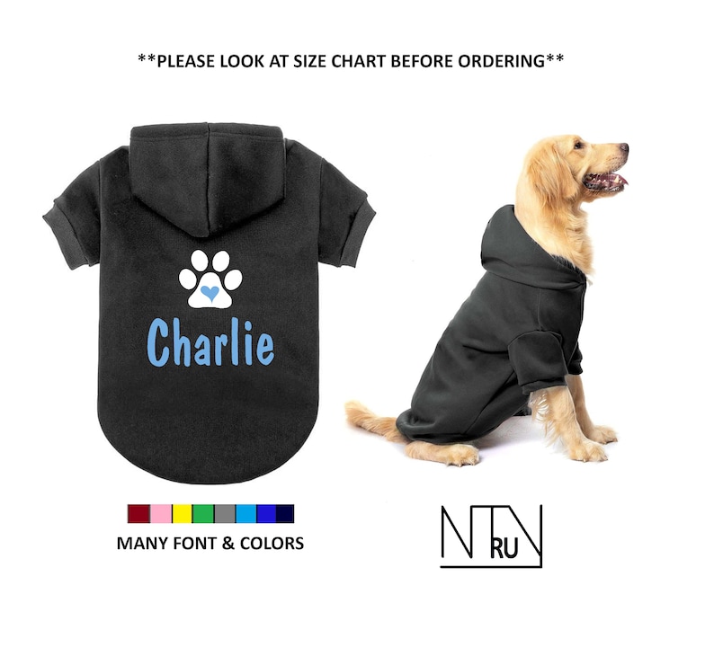 Custom Dog Shirt with Paw Print and Heart, Personalized Dog Shirt, Funny Dog Shirt, Custom Shirt for Dog, Funny pet shirt, Custom Dog Hoodie image 2