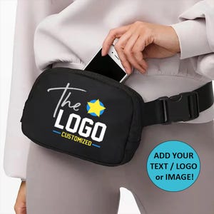 Personalisierte Nylon Gürteltasche mit Namen, Text oder Logo, individuelle Fanny Pack für den Veranstaltungsplaner, individuelle Crossbody-tasche, überall Schultertasche 1L