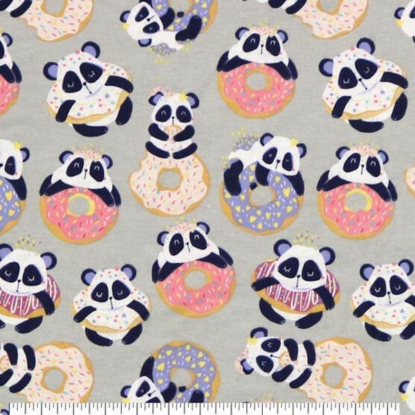 Donut Panda Fabric, Cute Panda Fabric, 100% cotton Flannel Fabric, Cute Animal Fabric by the yard, Dog bandana fabric, Kids Fabric,