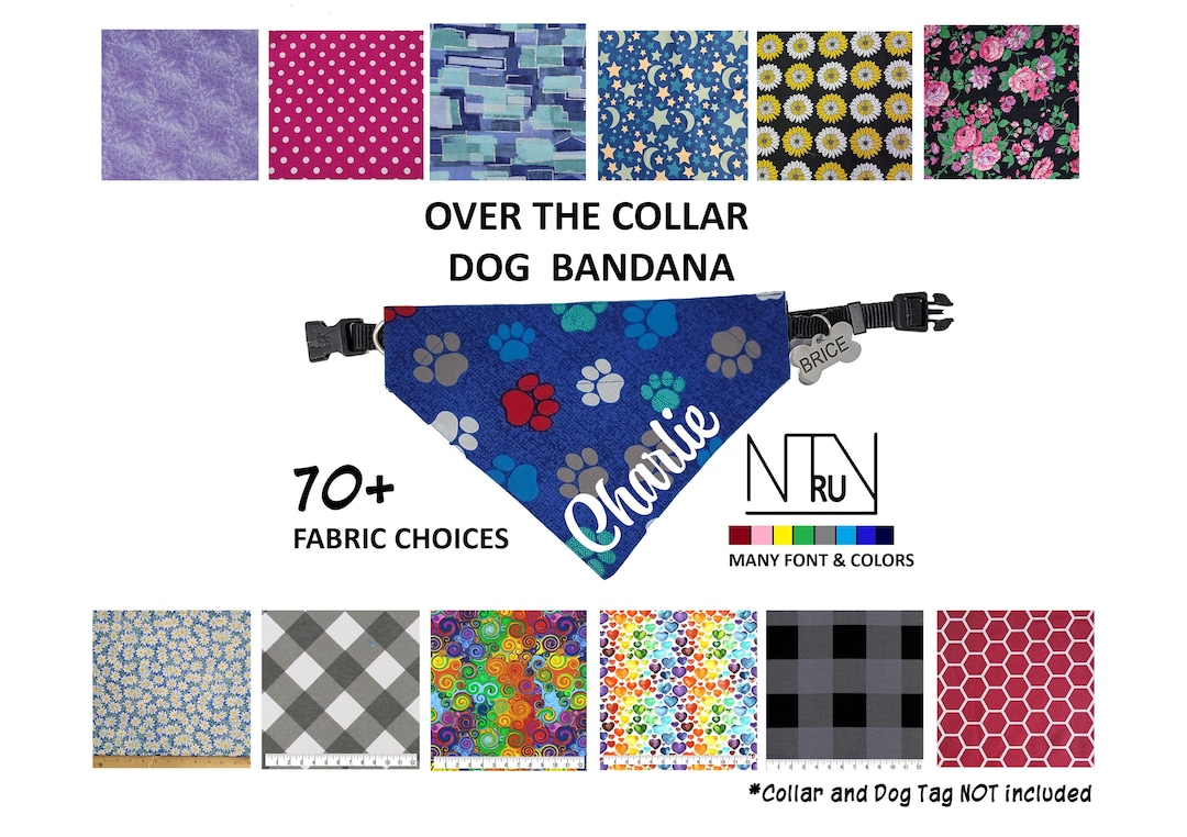 Navy Paw Print Dog Bandana, Personalized Dog Bandana, Over the Collar