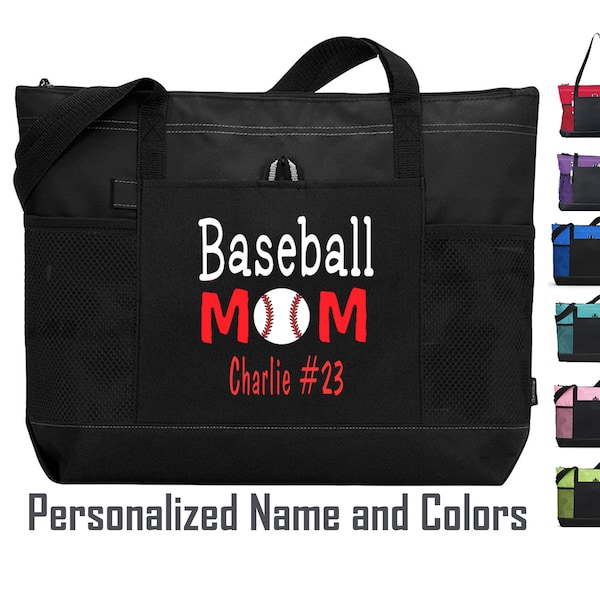 Baseball Mom Bag met spelersnaam, Gepersonaliseerde Baseballtas voor moeder, cadeau voor moeder, Sporttas voor moeder, Custom Baseball Mom Gift,