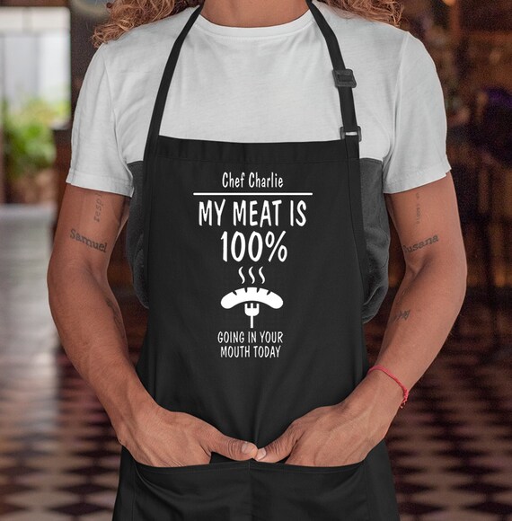 My Meat is 100 going in your Mouth Grill Apron, Personalized apron, bbq apron, Gifts for dad, Funny apron, Fathers Day gift, husband gift