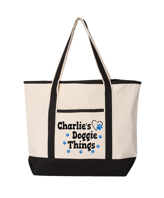 Personalized Dog Tote Bag Large, Custom Pet Name Canvas Bag, Doggie Things Tote, Dog travel bag, Pet gift, Dog Mom Gift, Dog Lover Gift
