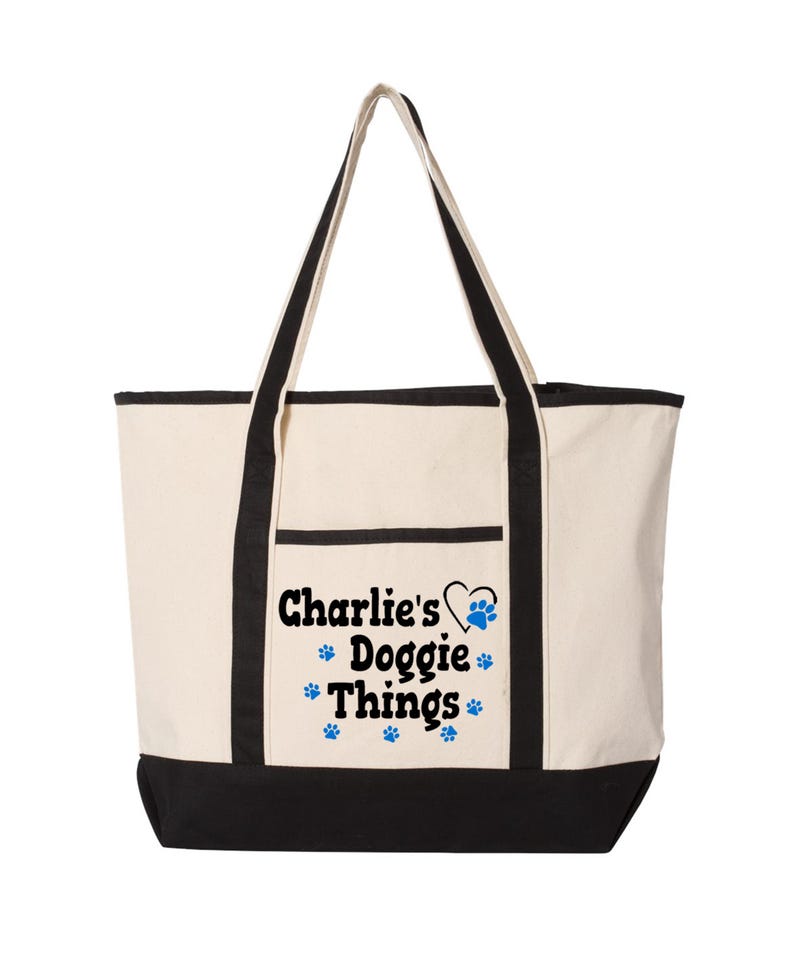 Personalized Dog Tote Bag Large, Custom Pet Name Canvas Bag, Doggie Things Tote, Dog travel bag, Pet gift, Dog Mom Gift, Dog Lover Gift image 1